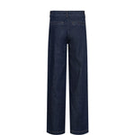 Blå wide leg jeans fra Nümph i mørk denim set bagfra med to baglommer