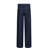 Blå wide leg jeans fra Nümph i mørk denim set bagfra med to baglommer