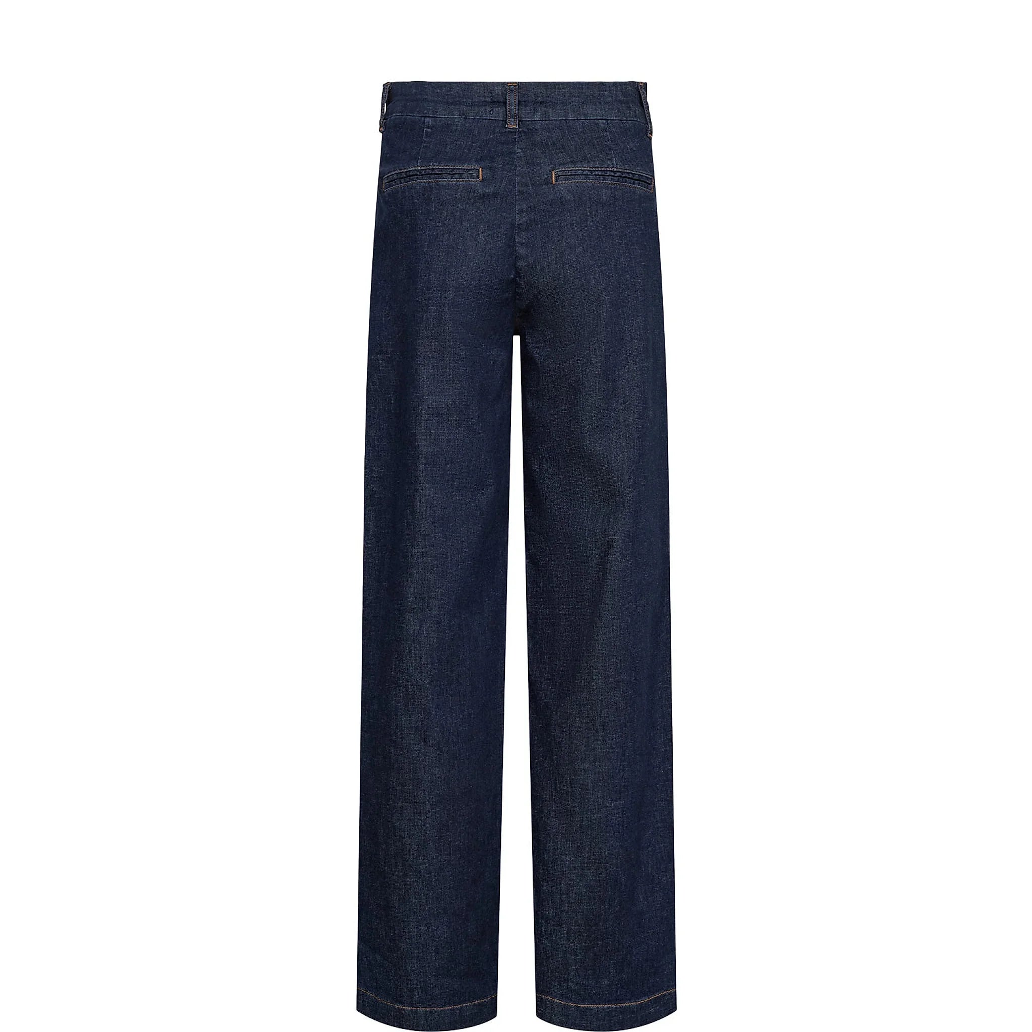 Blå wide leg jeans fra Nümph i mørk denim set bagfra med to baglommer