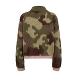 Grøn camouflage pullover fra Nümph med lyserød ribkant forneden, set bagfra