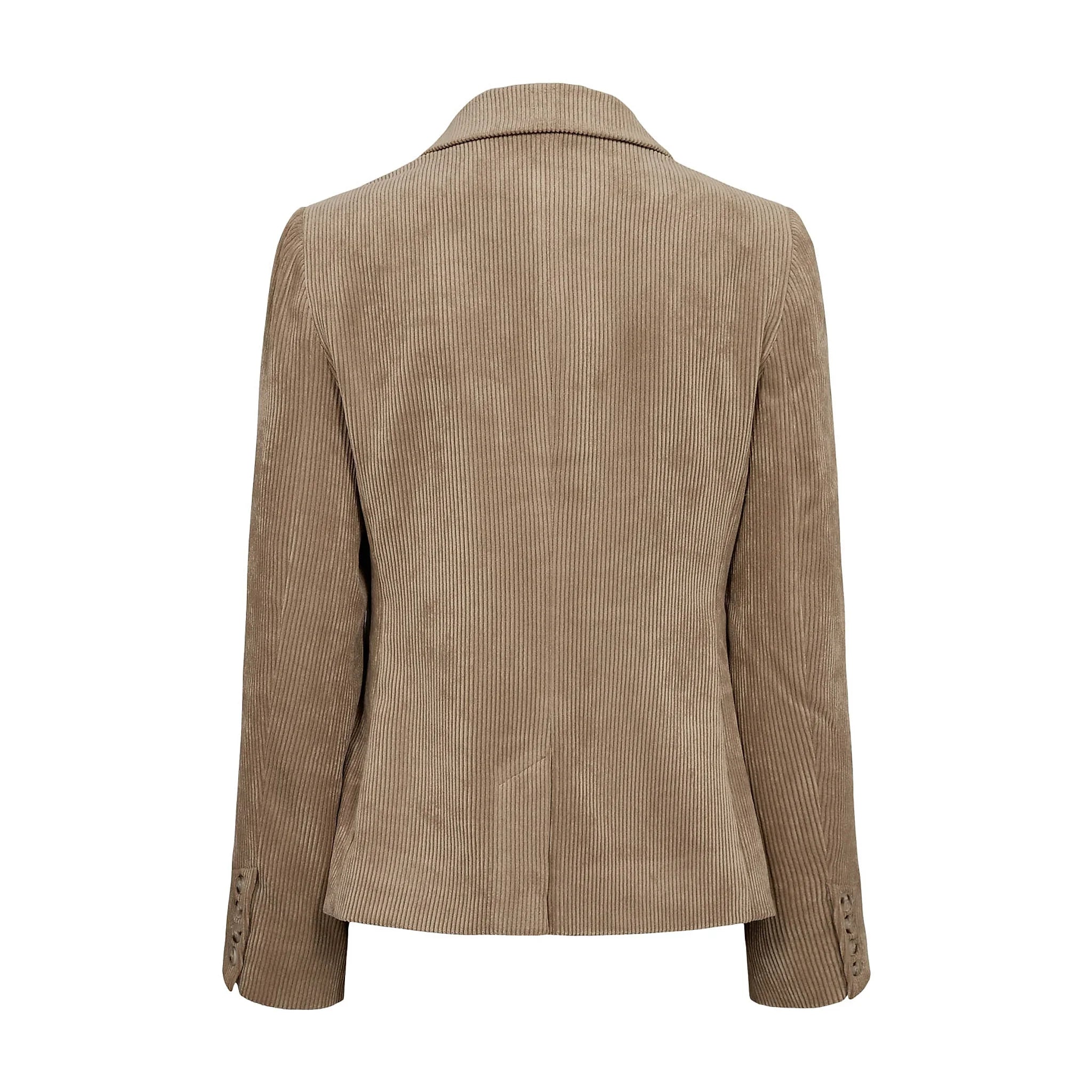 Beige taljeret fløjlsblazer fra Nümph bagfra med knapper ved ærmerne