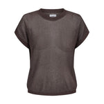 Brun kortærmet strik Nuceria SS Pullover fra Nümph med rund hals og ribkanter, set forfra