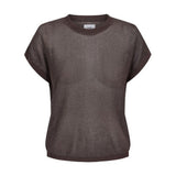 Brun kortærmet strik Nuceria SS Pullover fra Nümph med rund hals og ribkanter, set forfra