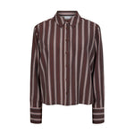 Brun stribet skjorte Nujoni Shirt fra Nümph med krave, knapper og brede manchetter set forfra