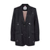 Navy oversize blazer med nålestriber og små hvide motiver set forfra med lyserødt for med prikker
