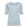 Blå og hvid stribet t-shirt Numixie fra Nümph med rund hals og halvlange ærmer set forfra