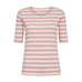 Pink og hvid stribet t-shirt fra Nümph med rund hals og halvlange ærmer set forfra