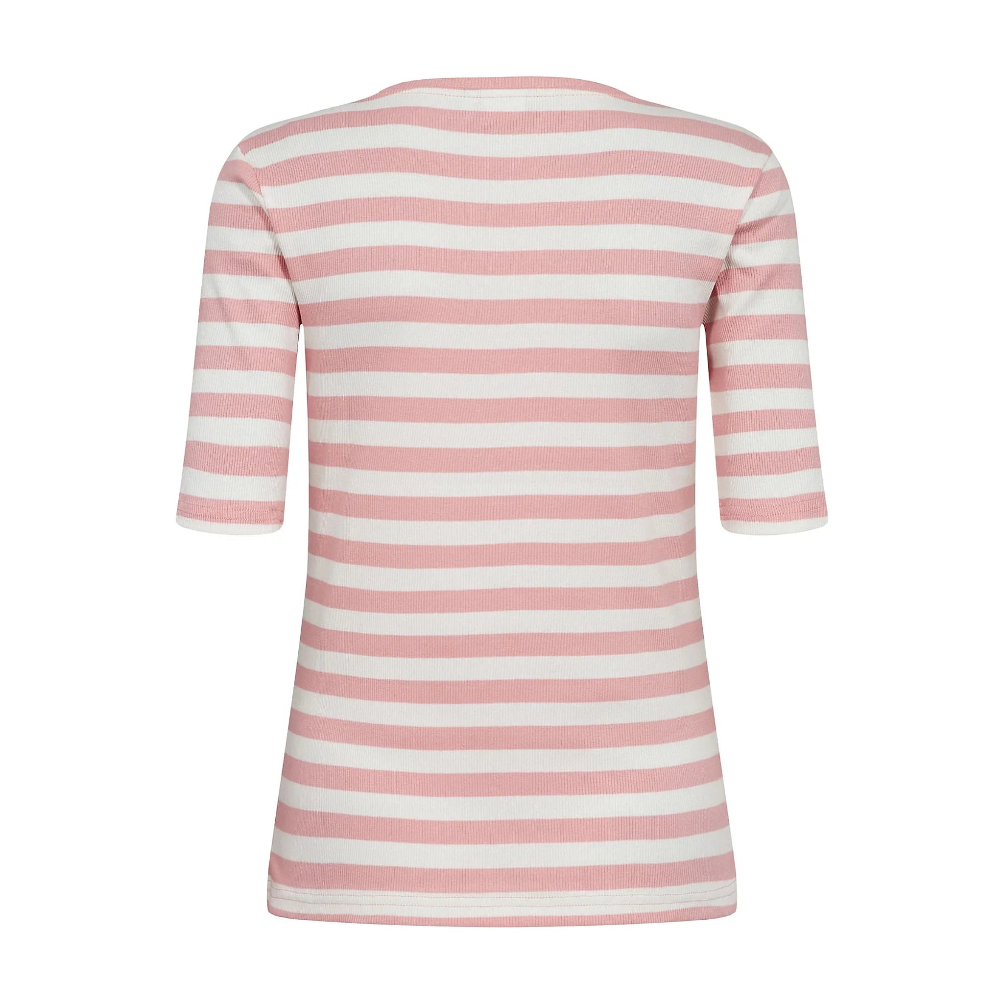 Pink og hvid stribet t-shirt i ribbet stof fra Nümph set bagfra