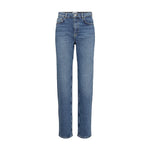 Blå straight jeans med høj talje fra Nümph i Medium Blue Denim set forfra