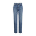 Blå straight jeans med høj talje fra Nümph i Medium Blue Denim set forfra