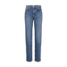 Blå straight jeans med høj talje fra Nümph i Medium Blue Denim set forfra