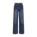 Blå wide leg jeans fra Nümph med høj talje, knap og lommer foran, set forfra
