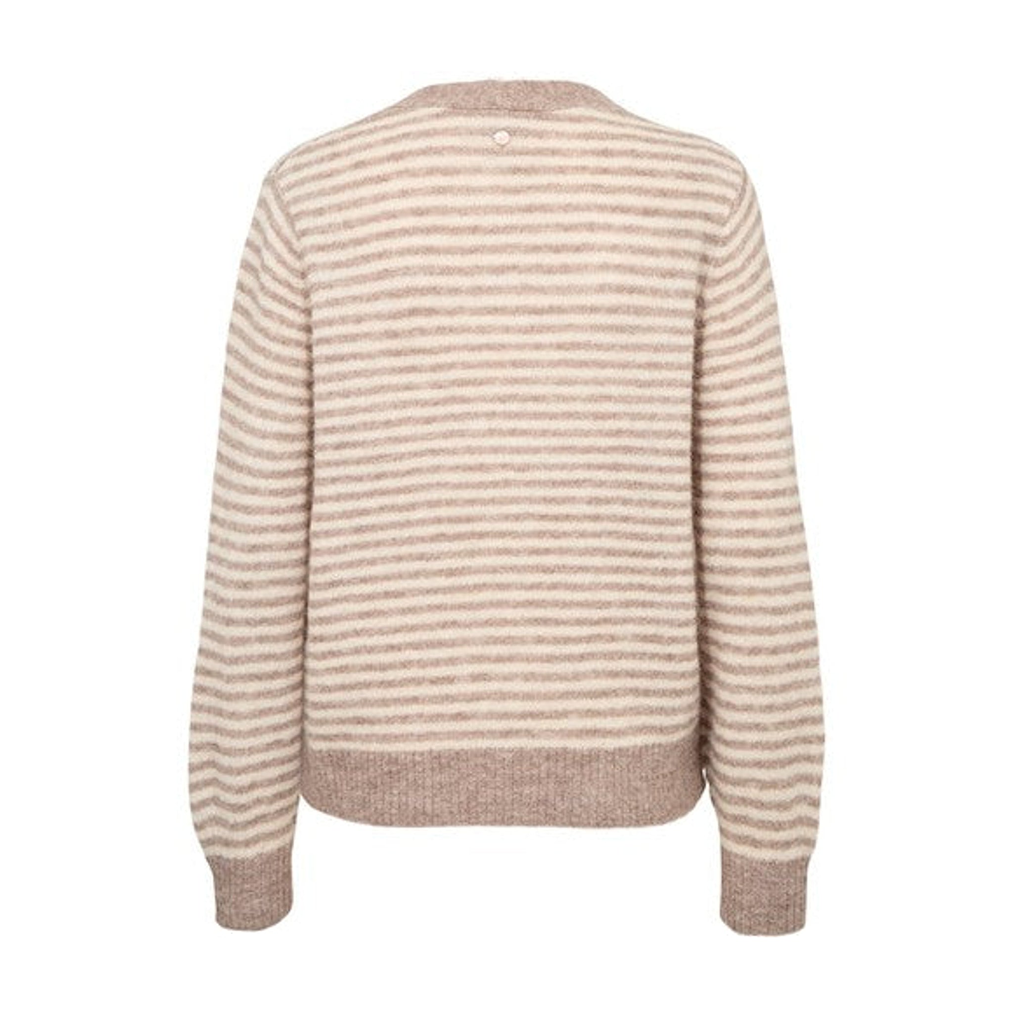 Grå stribet cardigan Nuriette Mini Stripe set bagfra med ribkant forneden og ved ærmerne