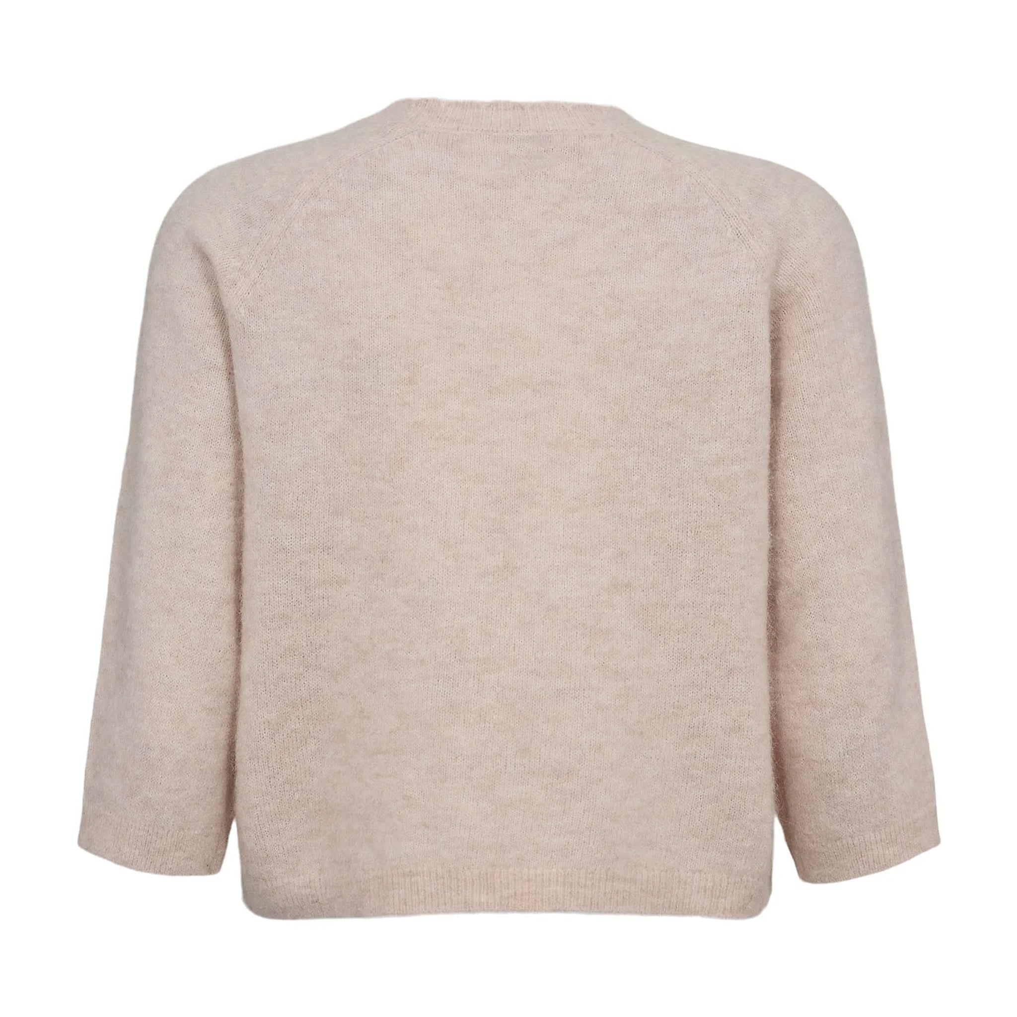 Beige Nümph Nuriette Selma pullover i strik med raglanærmer og ribkant forneden, set bagfra