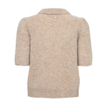 Beige kortærmet cardigan fra Nümph med puffærmer og ribkant set bagfra