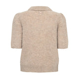Beige kortærmet cardigan fra Nümph med puffærmer og ribkant set bagfra