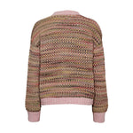 Nümph Nusamia cardigan i pink meleret strik med lange ærmer og ribkanter i lys pink, set bagfra
