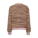 Nümph Nusamia cardigan i pink meleret strik med lange ærmer og ribkanter i lys pink, set bagfra