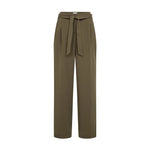 Grønne wide leg bukser Nushelpy Pants fra Nümph i Forest Night set forfra med bindebælte, læg og pressefolder