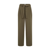 Grønne wide leg bukser Nushelpy Pants fra Nümph i Forest Night set forfra med bindebælte, læg og pressefolder