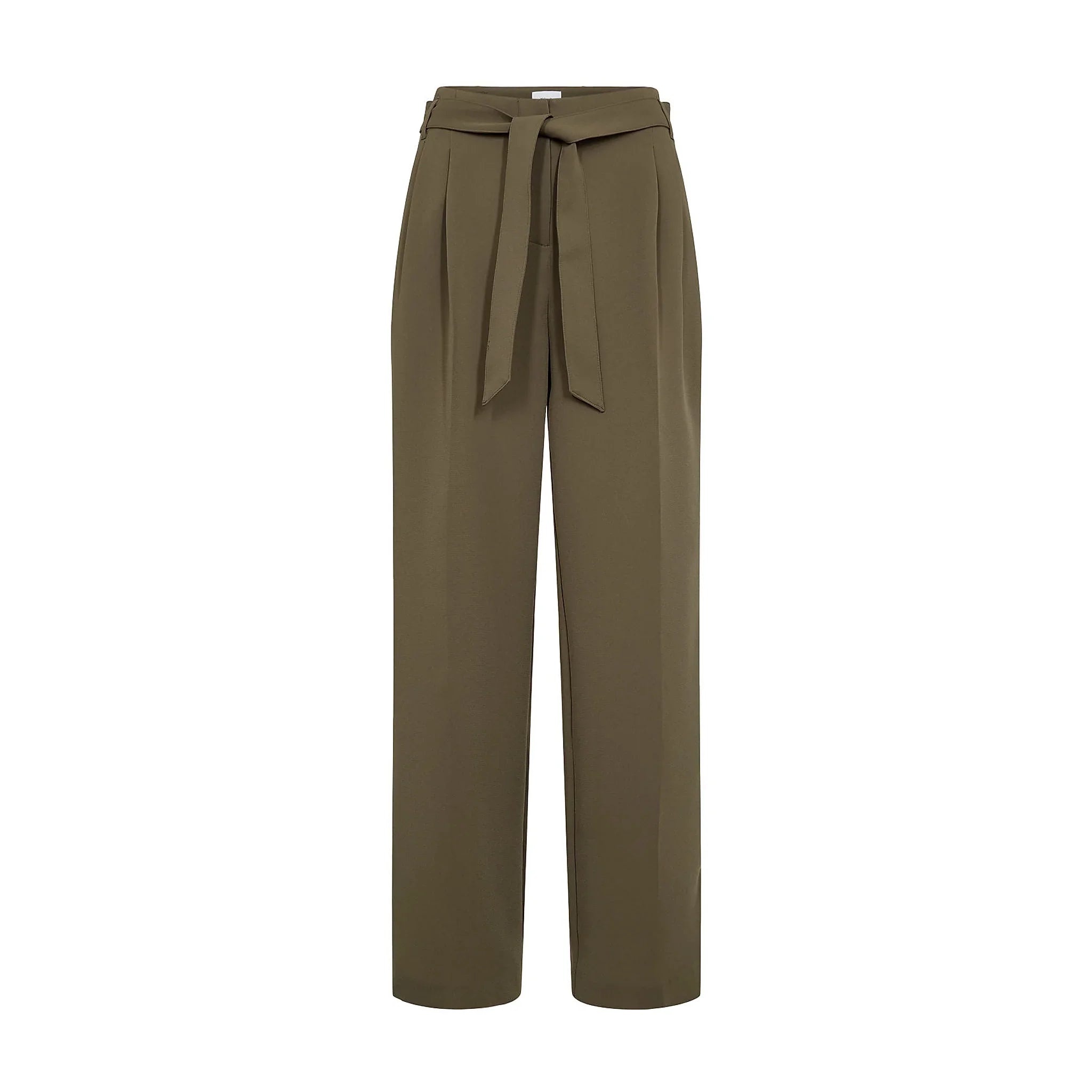Grønne wide leg bukser Nushelpy Pants fra Nümph i Forest Night set forfra med bindebælte, læg og pressefolder