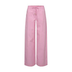Pink wide leg bukser i bomuld med elastisk linning og snøre med guldfarvede ender, set forfra