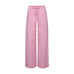 Pink wide leg bukser i bomuld med elastisk linning og snøre med guldfarvede ender, set forfra