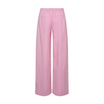 Pink wide leg bukser med to lommer bagpå og elastisk linning, set bagfra