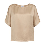 Beige bluse Nusinan fra Nümph i Irish Cream med rund hals og korte, brede ærmer set forfra