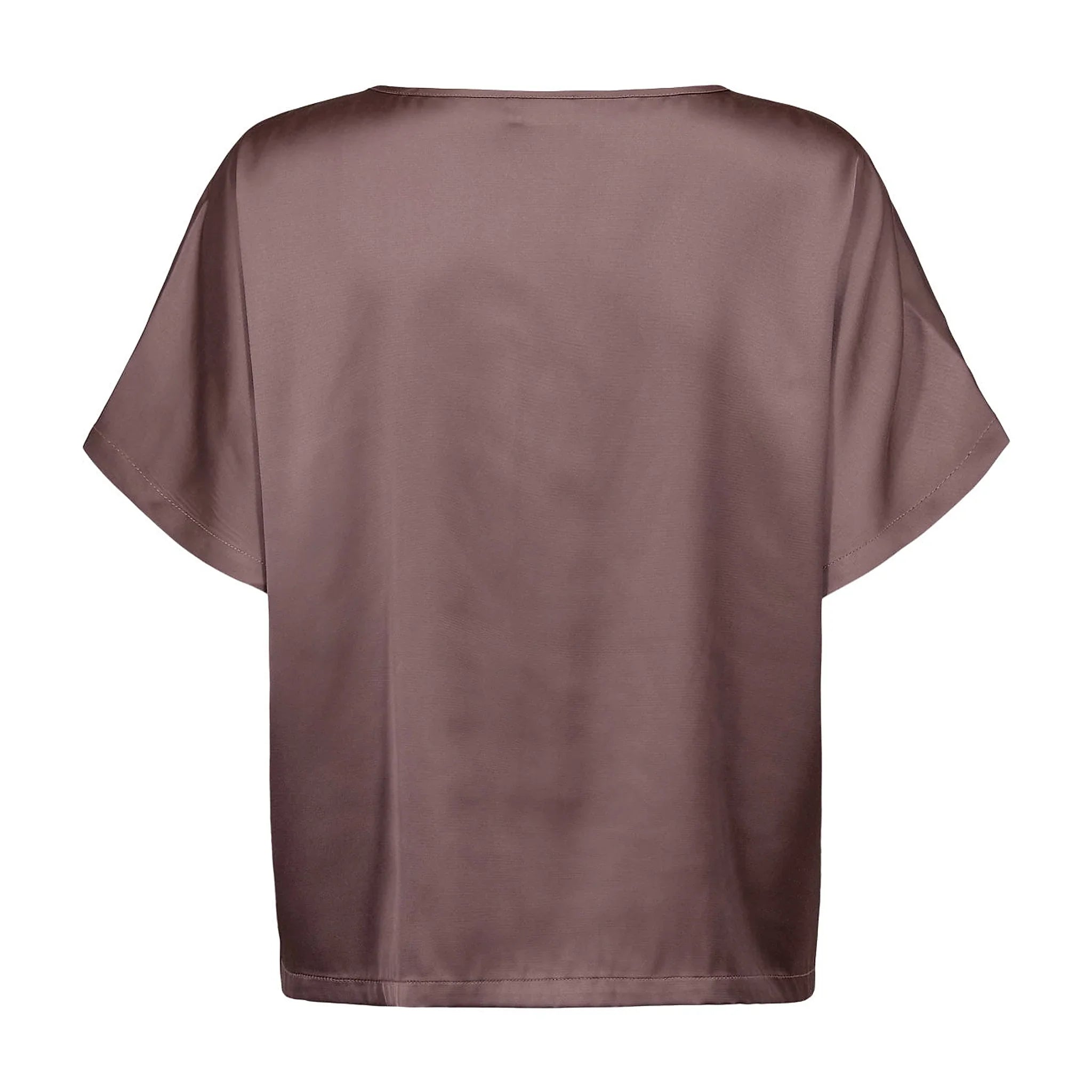 Brun kortærmet bluse fra Nümph i Deep Taupe med løst, lige snit, set bagfra