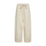 Beige wide leg bukser fra Nümph forfra med elastisk linning og bindebånd