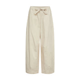Beige wide leg bukser fra Nümph forfra med elastisk linning og bindebånd