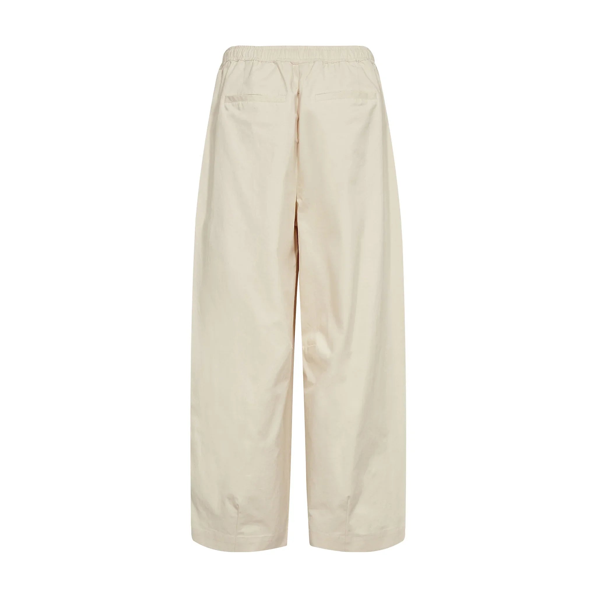 Beige cropped bukser i bomuld bagfra med to lommer bagpå