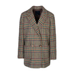 Boel Jacket fra OneTwo Luxzuz forfra, ternet jakke i grøn, brun og beige med dobbeltradede knapper og lommer