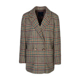 Boel Jacket fra OneTwo Luxzuz forfra, ternet jakke i grøn, brun og beige med dobbeltradede knapper og lommer