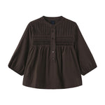Brun bluse Percha Blouse fra OneTwo Luxzuz forfra med læg, rynker, kort knaplukning og 3/4-ærmer