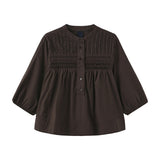 Brun bluse Percha Blouse fra OneTwo Luxzuz forfra med læg, rynker, kort knaplukning og 3/4-ærmer