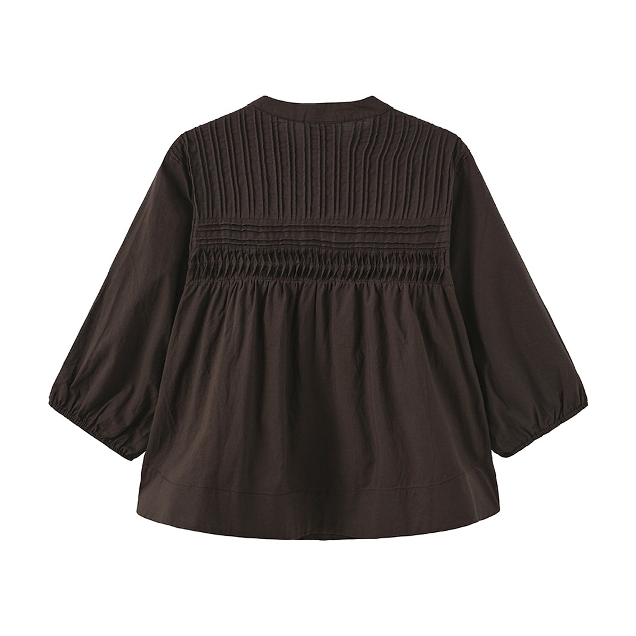 Brun bluse Percha Blouse fra OneTwo Luxzuz bagfra med læg og rynker over ryggen