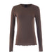 Brun langærmet t-shirt Sigba i Coffee Bean set forfra med rund hals og bølgede kanter ved ærmer og bund