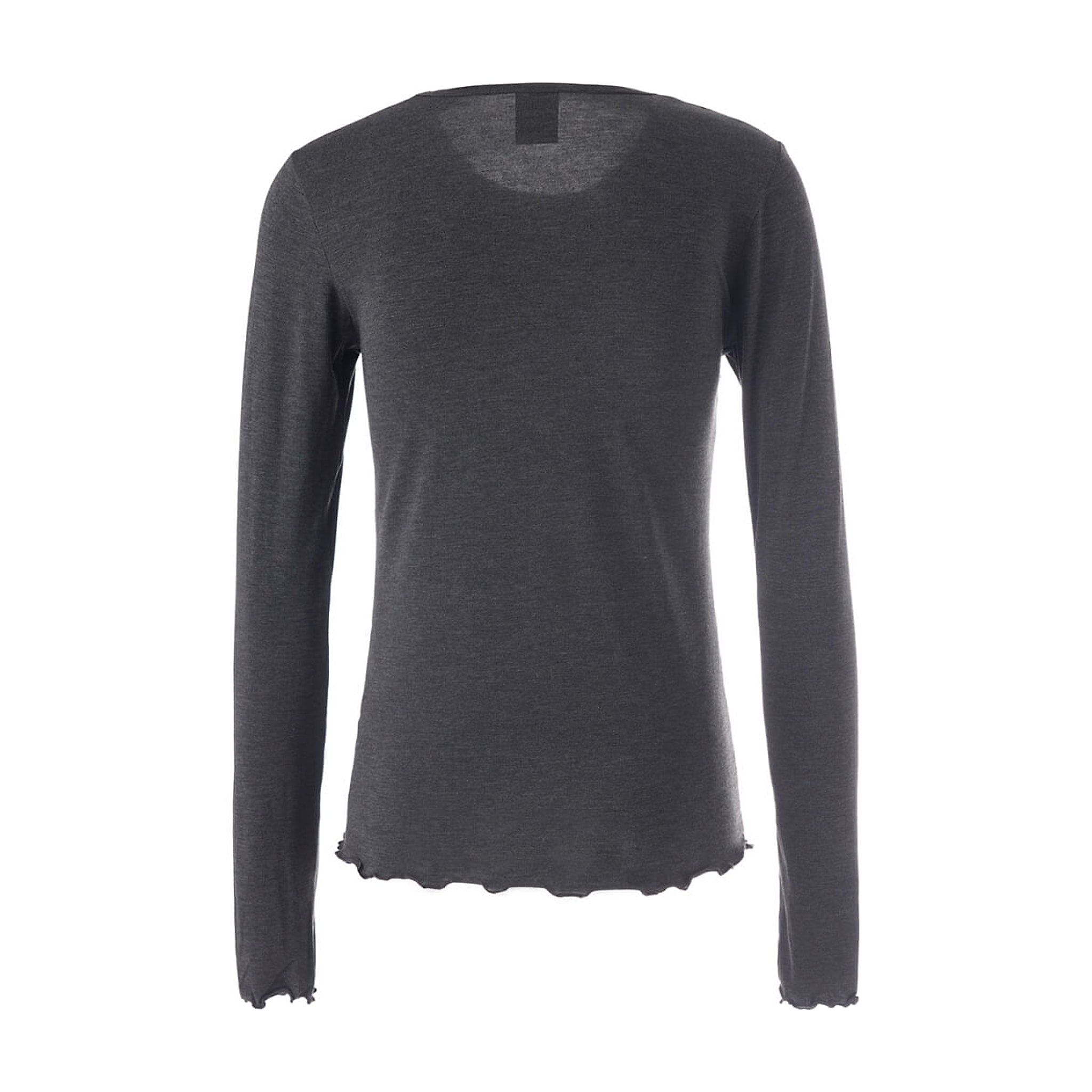 Grå langærmet t-shirt Sigba i Dark Grey Melange set bagfra med bølget kant forneden