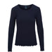 Navy langærmet t-shirt fra OneTwo Luxzuz med rund hals og bølgede kanter, set forfra