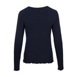 Navy langærmet t-shirt fra OneTwo Luxzuz set bagfra med bølget kant forneden og ved ærmerne