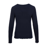 Navy langærmet t-shirt fra OneTwo Luxzuz set bagfra med bølget kant forneden og ved ærmerne
