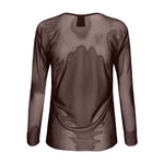 Gennemsigtig brun mesh bluse med lange ærmer i farven Choko Lux set bagfra