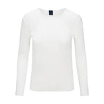 Cremehvid Sigborg mesh bluse fra OneTwo Luxzuz med lange ærmer og rund hals set forfra