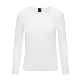 Cremehvid Sigborg mesh bluse fra OneTwo Luxzuz med lange ærmer og rund hals set forfra