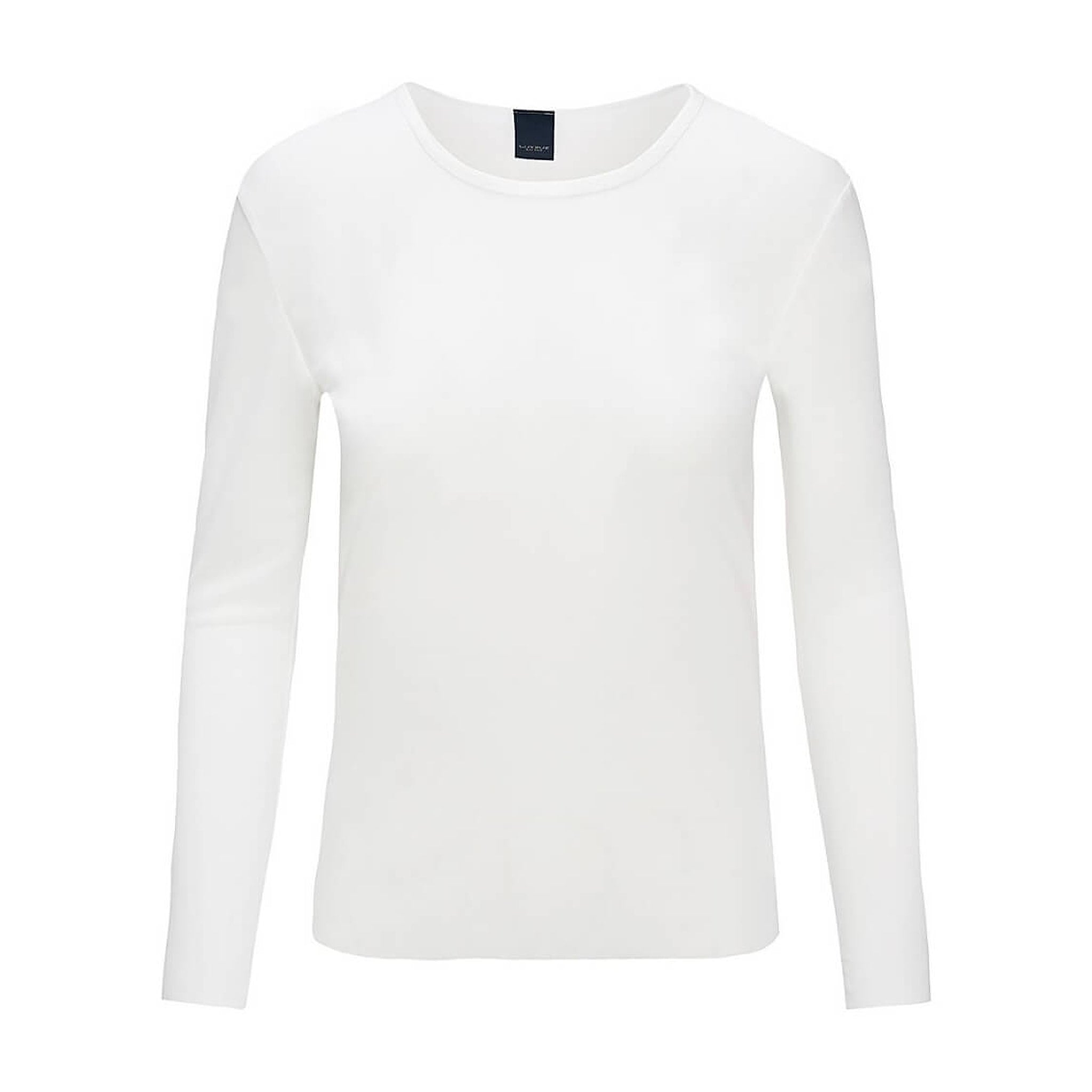 Cremehvid Sigborg mesh bluse fra OneTwo Luxzuz med lange ærmer og rund hals set forfra