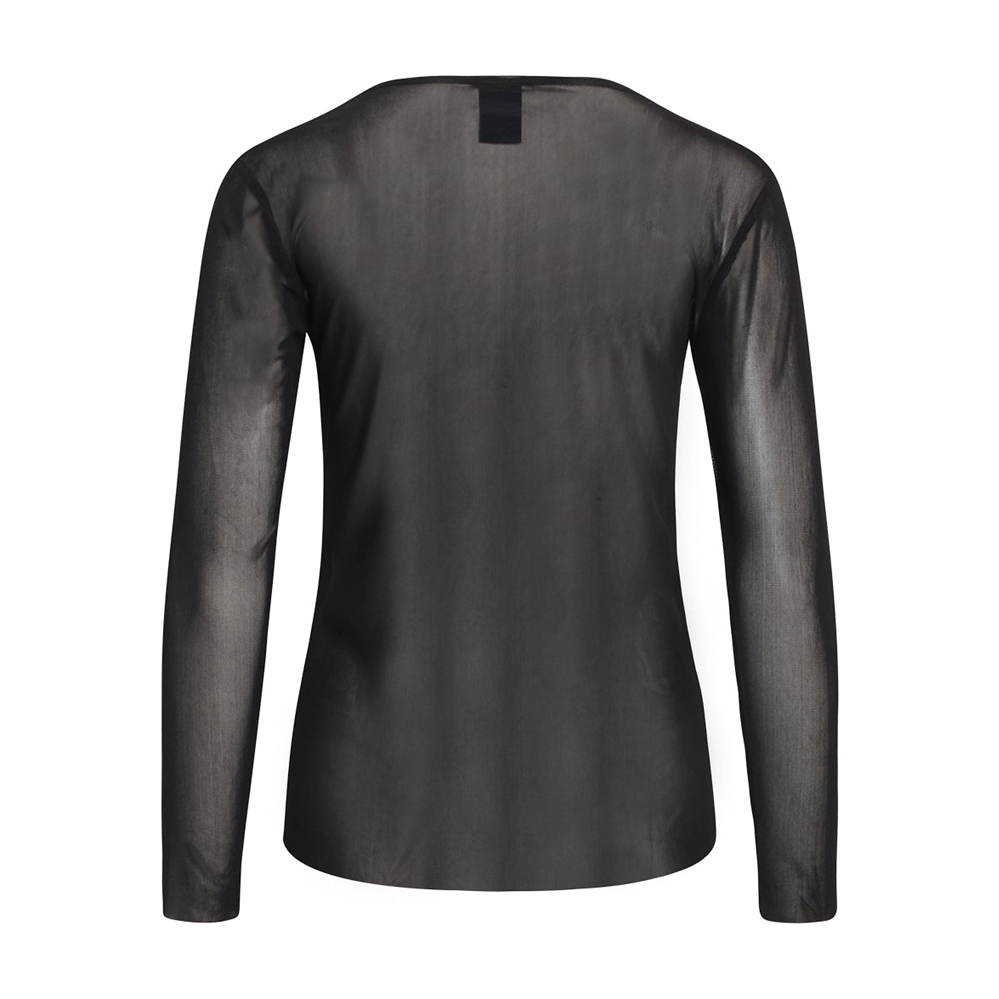 Sort gennemsigtig mesh bluse med lange ærmer set bagfra