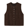 Brun strikket vest Zannap Knit i Choco Lux med rund hals og knapper foran, set forfra