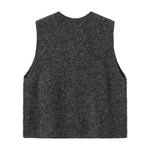 Grå ærmeløs vest i meleret strik set bagfra – Zannap Knit i Dark Grey Melange
